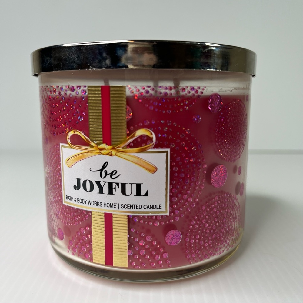 Bath and Body Works Be Joyful 3 Wick Candle Pink Sugar Clementine Jasmine Scent